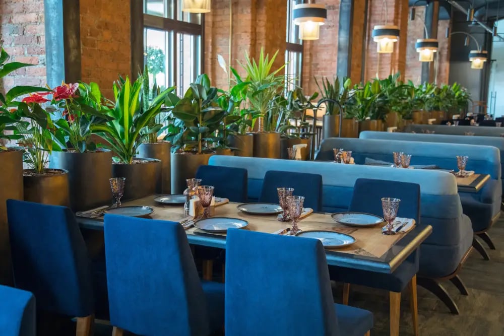 sillas-azules-mesas-madera-hermoso-hotel-restaurante-muebles-madera-azul